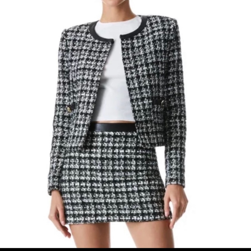 New Alice and Olivia Elena leather trim skirt